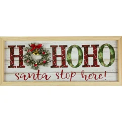 19.75" LED Lighted Plaid 'Ho Ho Ho' Wooden Christmas Wall Sign