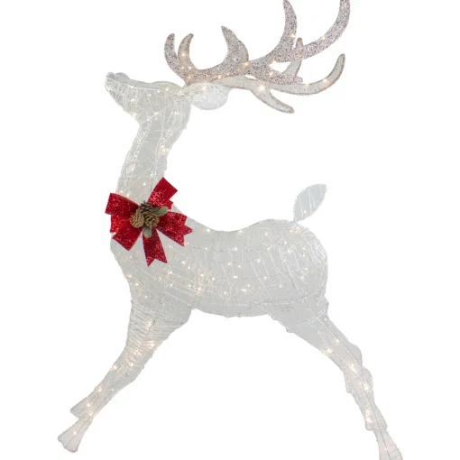 56" LED Lighted Reindeer with Glitter Bow Outdoor Christmas Decoration