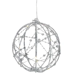 8" LED Lighted Silver Wired Christmas Hanging Ball Decoration - Warm White Lights