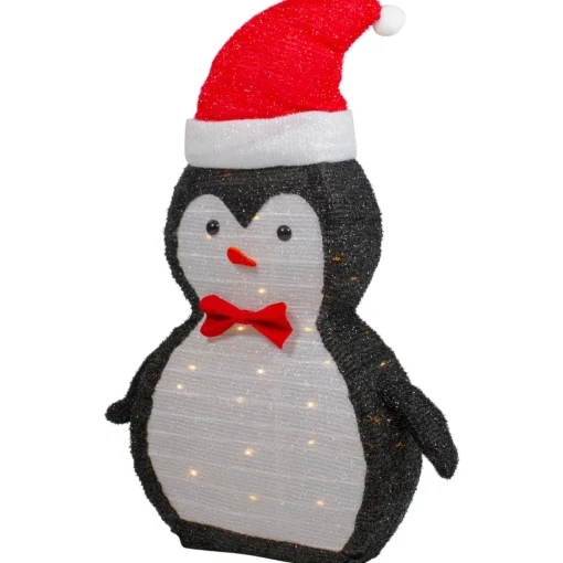 28" LED Lighted Tinsel Penguin in Santa Hat Outdoor Christmas Decoration