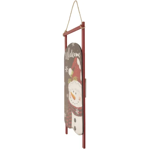 21.75" LED Lighted 'Welcome' Snowman Sled Christmas Wall Sign