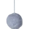 3" Light Gray Furry Plush Ball Hanging Christmas Ornament