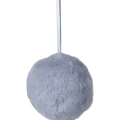 3" Light Gray Furry Plush Ball Hanging Christmas Ornament