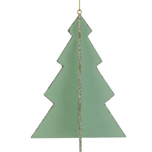 5.25" Light Green 3D Tree With Silver Glitter Wooden Christmas Ornament
