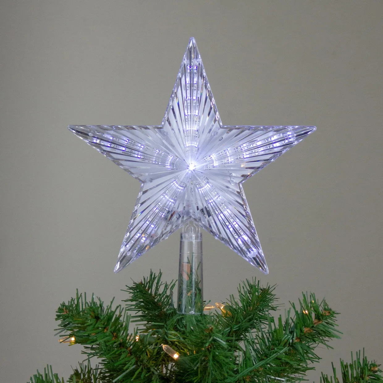 9.5" Lighted Clear Twinkling 5-Point Star Christmas Tree Topper - Clear White LED Lights