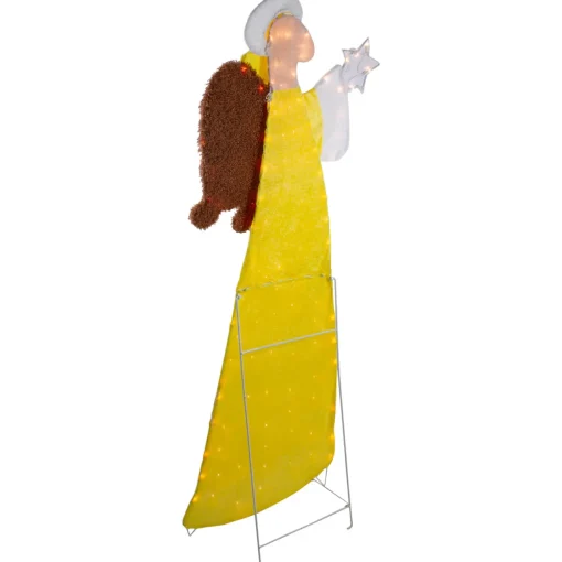 72" Lighted 2D Yellow Chenille Angel Outdoor Christmas Decoration