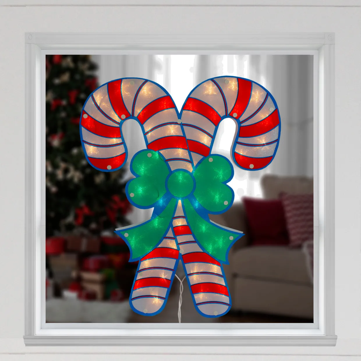 18.5" Lighted Double Candy Cane Christmas Window Silhouette