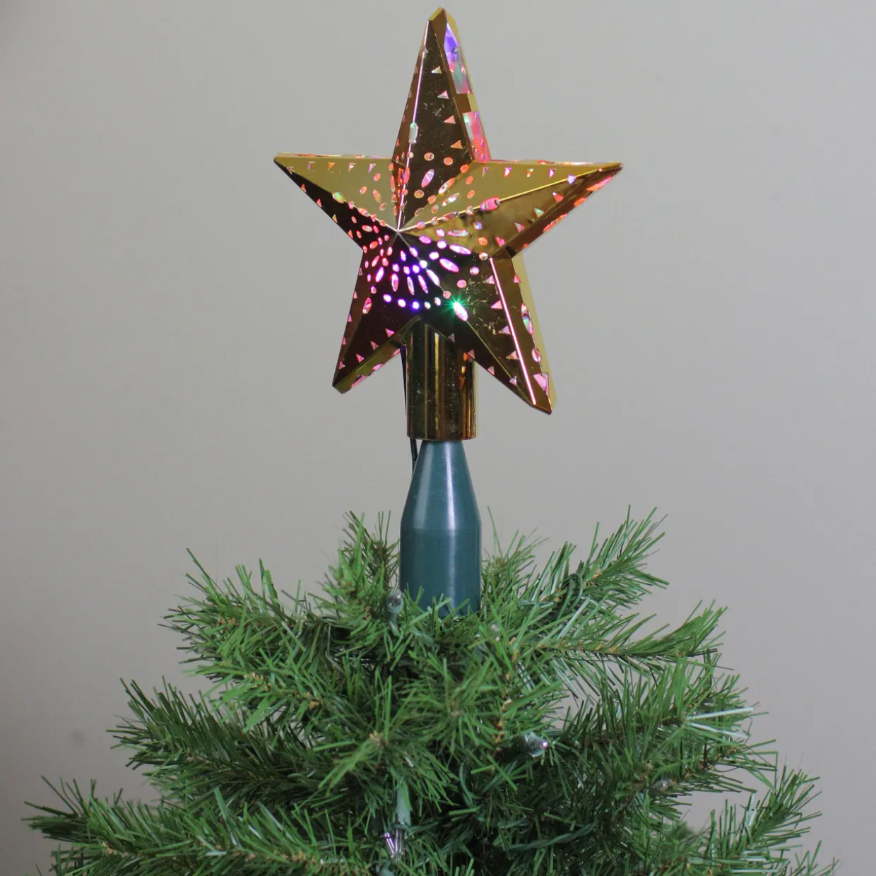 11.5" Lighted Gold Kaleidoscope Christmas Tree Topper - Multicolor LED Lights