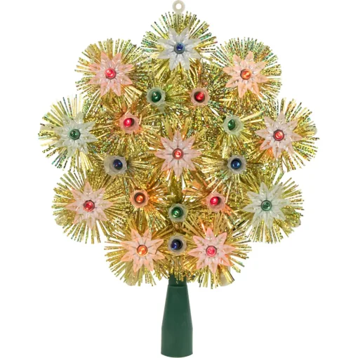 8" Lighted Gold Retro Tinsel Snowflake Christmas Tree Topper - Multi Lights