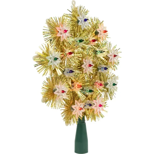 8" Lighted Gold Retro Tinsel Snowflake Christmas Tree Topper - Multi Lights