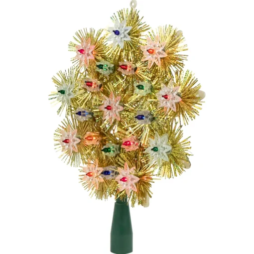 8" Lighted Gold Retro Tinsel Snowflake Christmas Tree Topper - Multi Lights