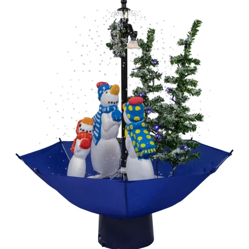 30" Lighted Musical Snowing Snowman Family in Umbrella Base Christmas Decoration