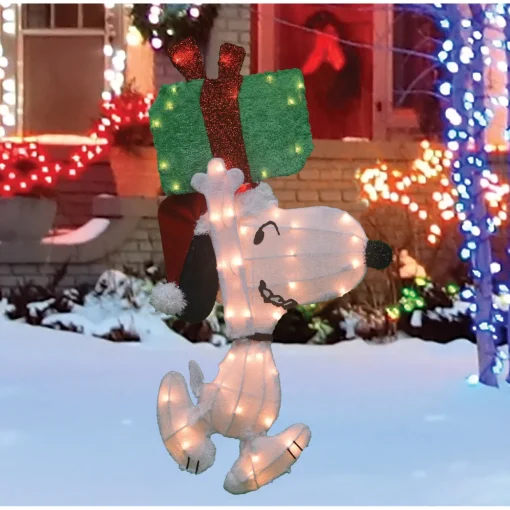 32" Lighted Peanuts Snoopy with Present Christmas Outdoor Yard Decoration