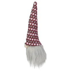 8" Lighted Red, White and Gray Knit Gnome Head Christmas Ornament