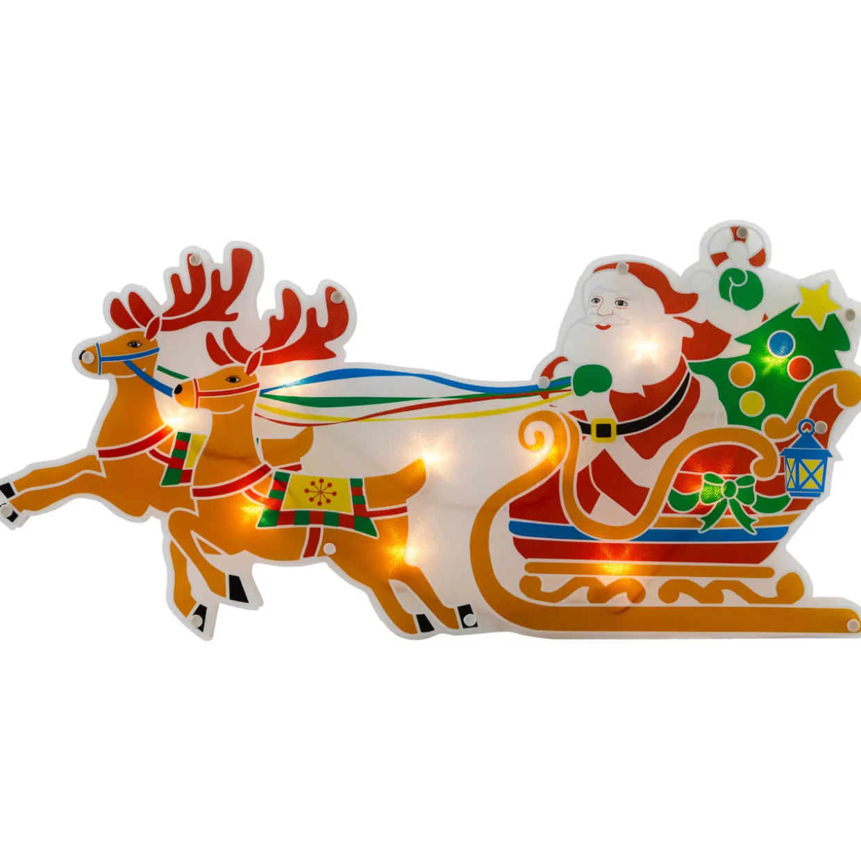 23" Lighted Santa and Reindeer Christmas Window Silhouette