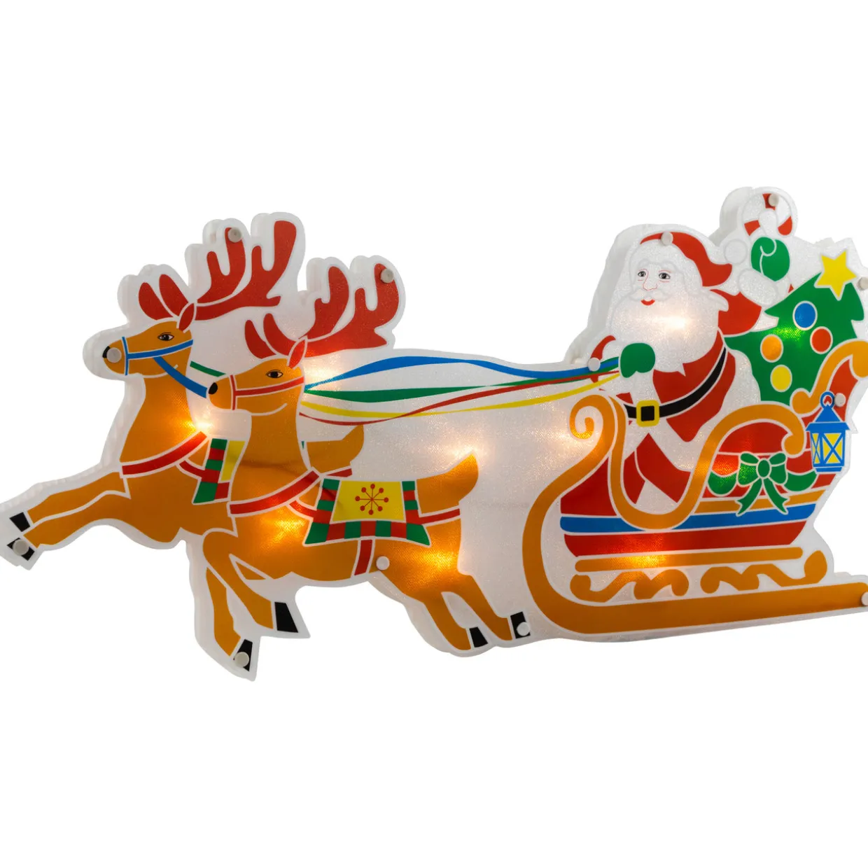 23" Lighted Santa and Reindeer Christmas Window Silhouette