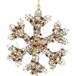19" Lighted Silver Glittered Berry Rattan Snowflake Christmas Window Decoration