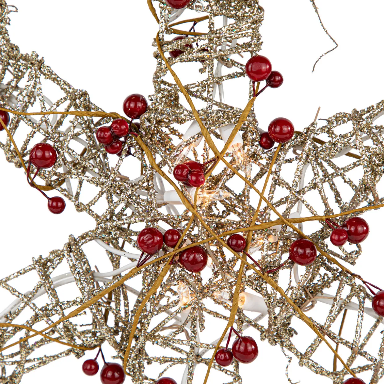 19" Lighted Silver Glittered Berry Rattan Snowflake Christmas Window Decoration