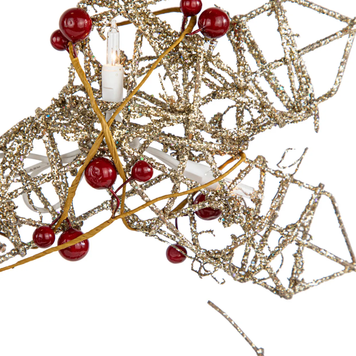 19" Lighted Silver Glittered Berry Rattan Snowflake Christmas Window Decoration