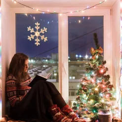 16.75" Lighted Snowflake Christmas Window Silhouette Decoration