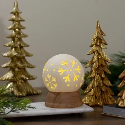 6.5" Lighted White and Brown Globe with Snowflakes