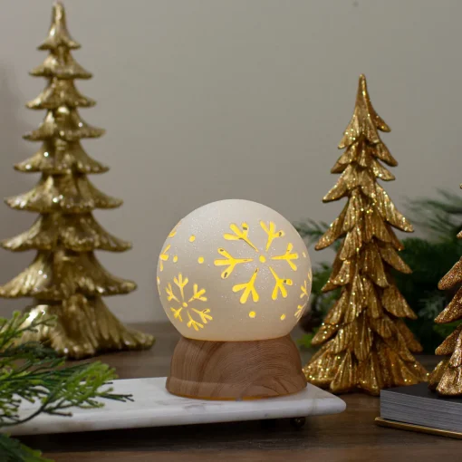 6.5" Lighted White and Brown Globe with Snowflakes