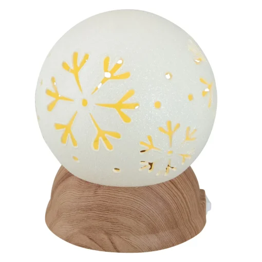 6.5" Lighted White and Brown Globe with Snowflakes