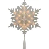 10" Lighted White Frosted 3-D Snowflake Christmas Tree Topper - Clear Lights