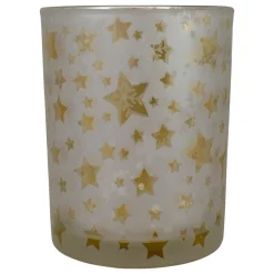 5" Matte Silver and Gold Stars and Snowflakes Flameless Glass Candle Holder