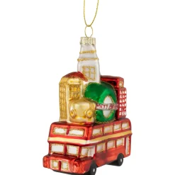 4.5" Merry Christmas Double Decker Tour Bus Glass Ornament