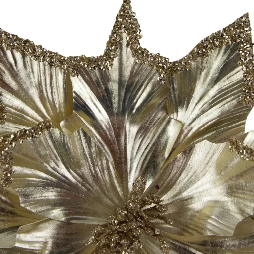 24" Metallic Champagne Gold Glittered Poinsettia Christmas Stem Spray