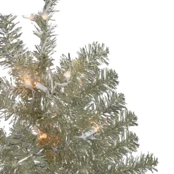3' Metallic Platinum Artificial Tinsel Christmas Tree - Clear Lights