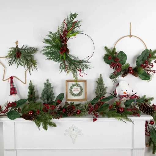 11" Mixed Foliage and Berries Star Hanging Christmas Tree Ornament