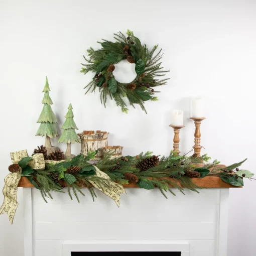 6' Mixed Foliage with Pine Cones and Berries Christmas Garland, Unlit