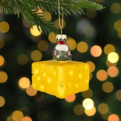 3.25" Mouse with Cheese Glass Christmas Ornament