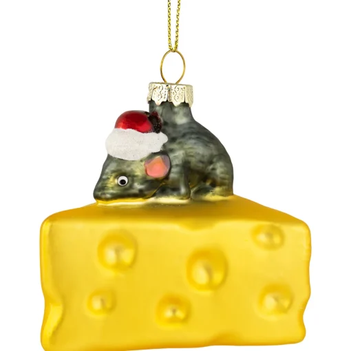 3.25" Mouse with Cheese Glass Christmas Ornament