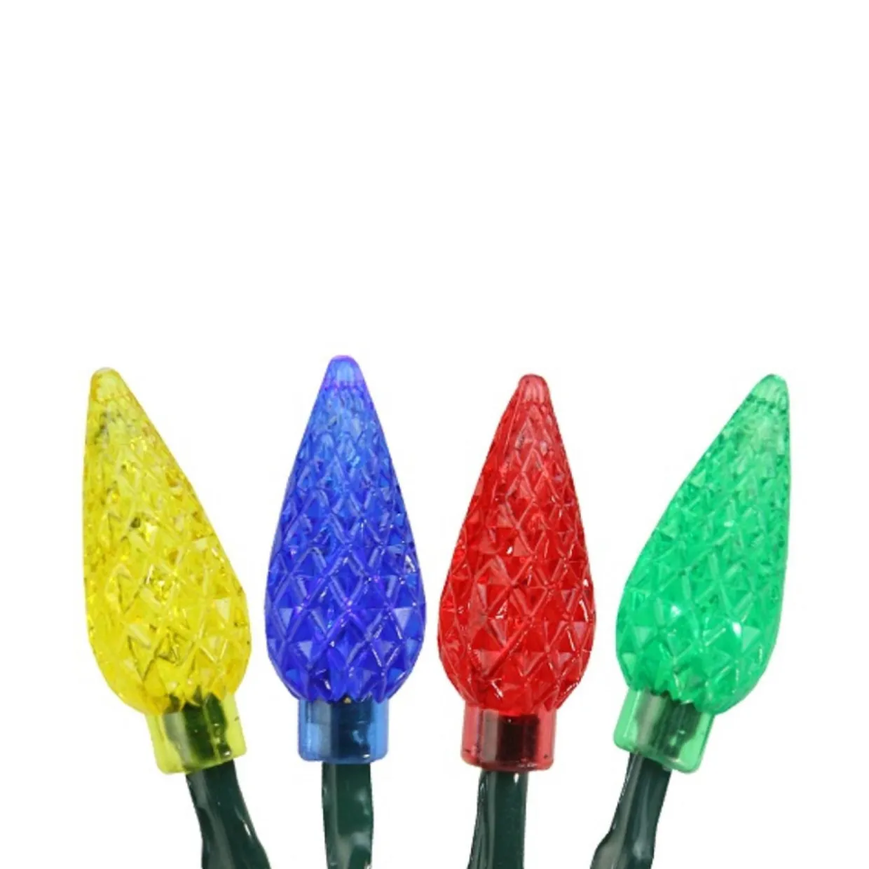 10 Multi-Color Faceted C6 LED Christmas Lights - 3.9 ft Green Wire