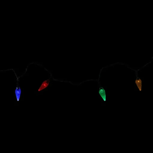 10 Multi-Color Faceted C6 LED Christmas Lights - 3.9 ft Green Wire