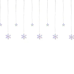 250 Multi-Color LED Star and Snowflake Window Curtain Christmas Lights - 16ft Clear Wire
