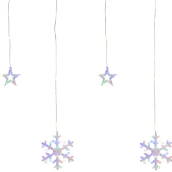 250 Multi-Color LED Star and Snowflake Window Curtain Christmas Lights - 16ft Clear Wire