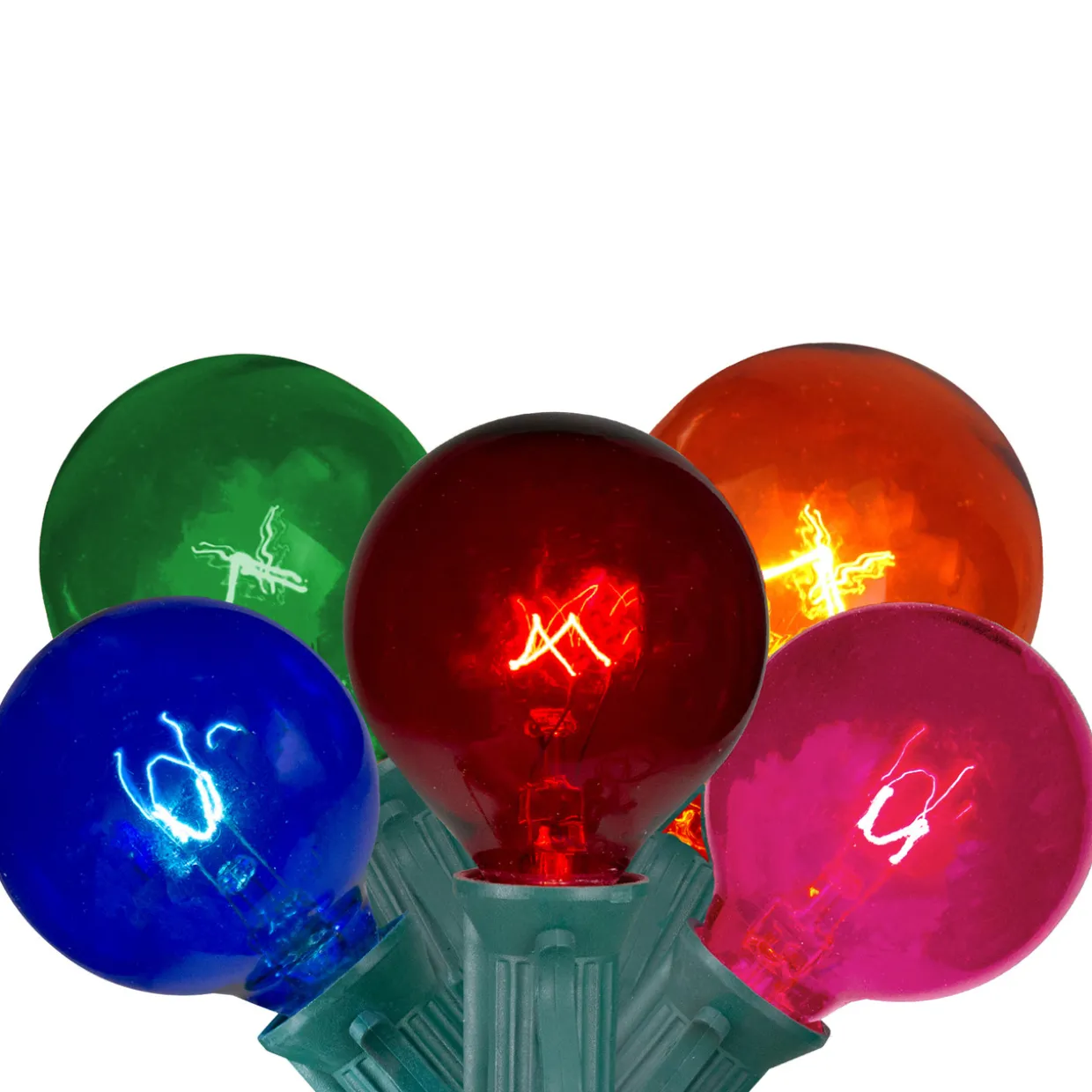 10 Multi-Color Transparent G40 Globe Christmas Lights - 9' Green Wire