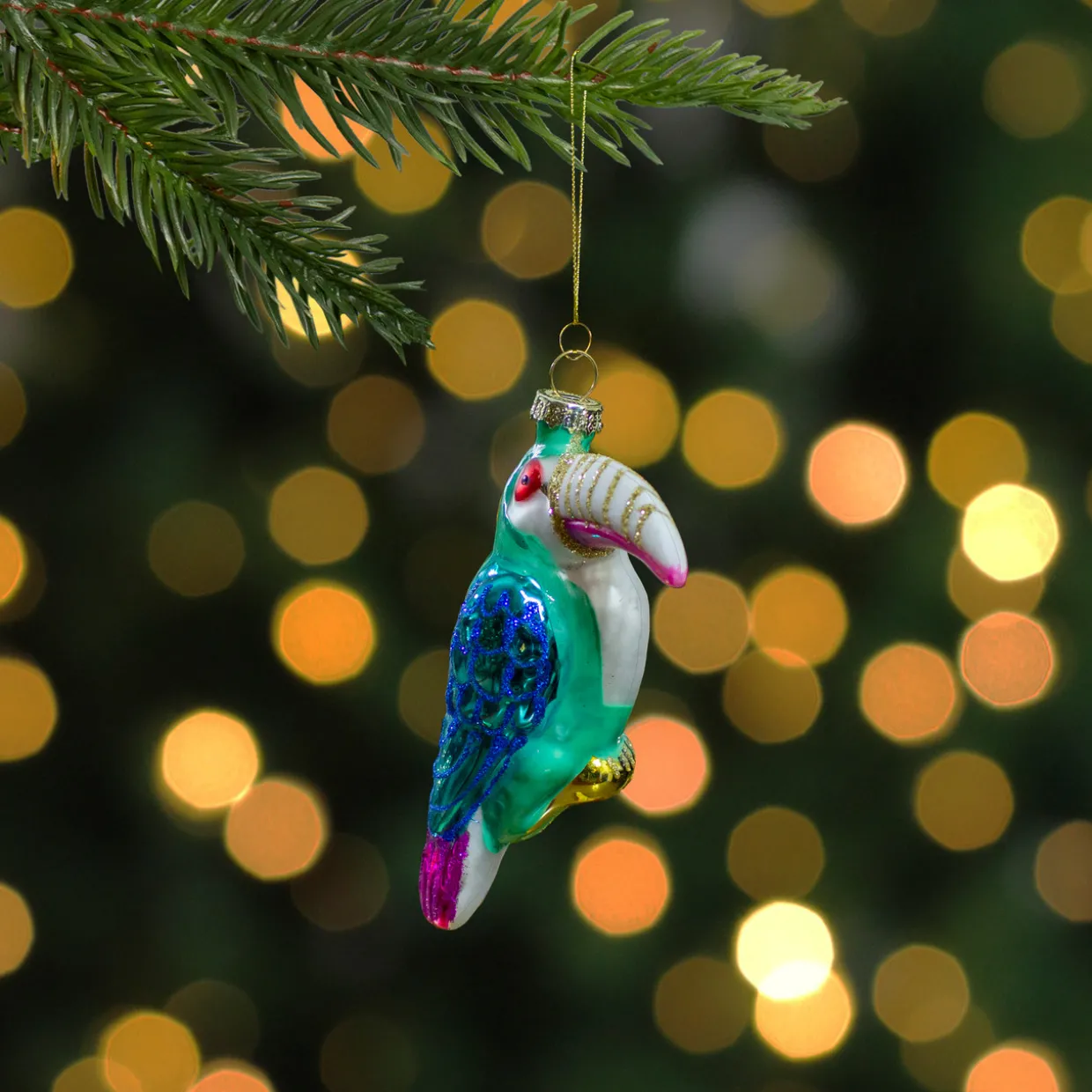 4.75" Multi-Colored Glass Toucan Christmas Ornament