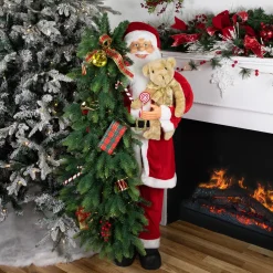 48" Musical Santa Claus with Lighted Christmas Tree and Teddy Bear Standing Christmas Figure