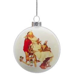 3" Norman Rockwell 'Santa and His Helpers' Glass Christmas Disc Ornament