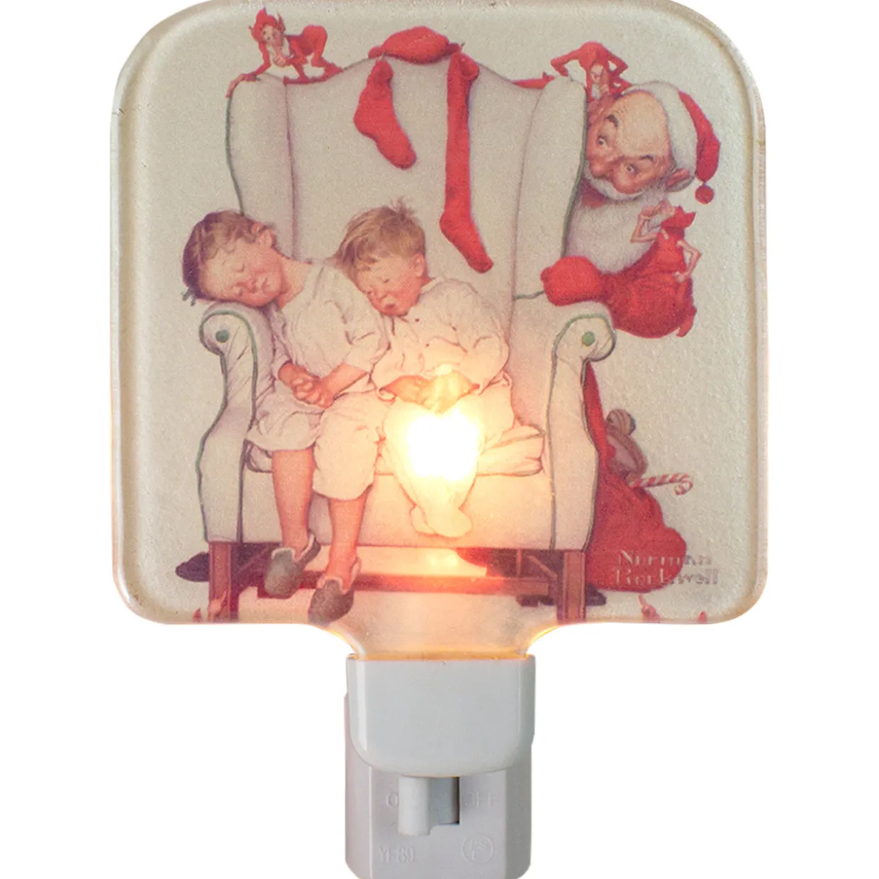 6" Norman Rockwell 'Santa Looking at Two Sleeping Children' Glass Christmas Night Light