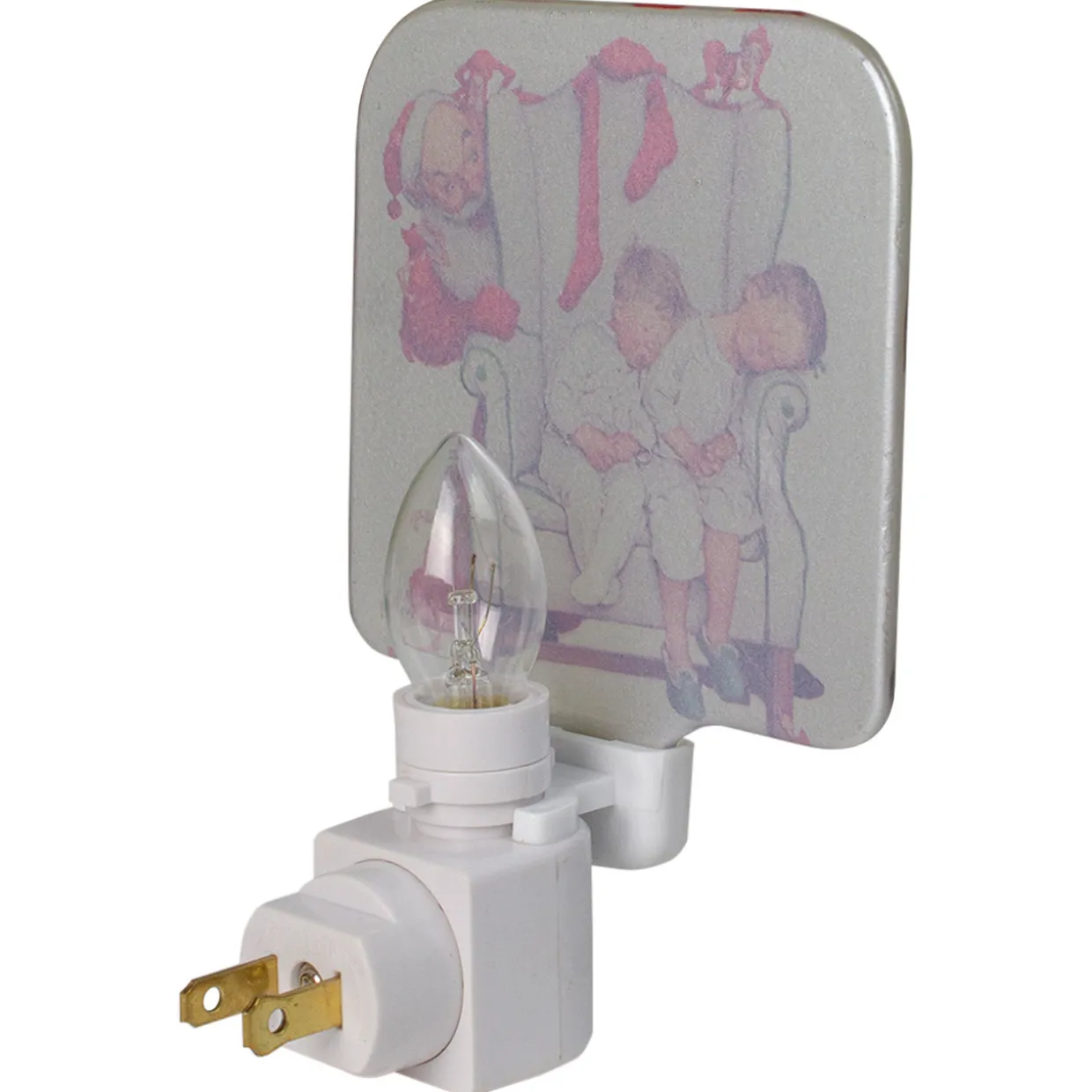 6" Norman Rockwell 'Santa Looking at Two Sleeping Children' Glass Christmas Night Light