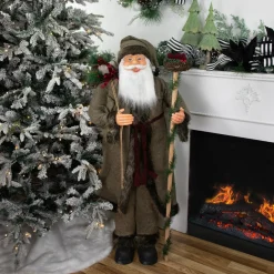 48" Olive Green Santa Claus with Gift Bag Standing Christmas Figure