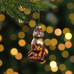 4" Orange and Black Glass Lion Christmas Ornament