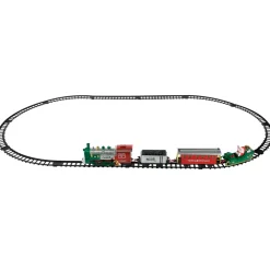 16 Pc Silver and Red Battery Operated Lighted and Animated Christmas Holiday Train Set with Sound