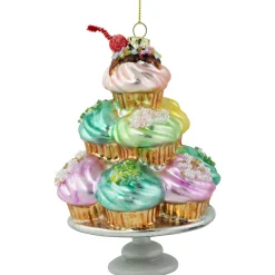 6" Pink and Blue Cupcake Tower Glass Christmas Ornament